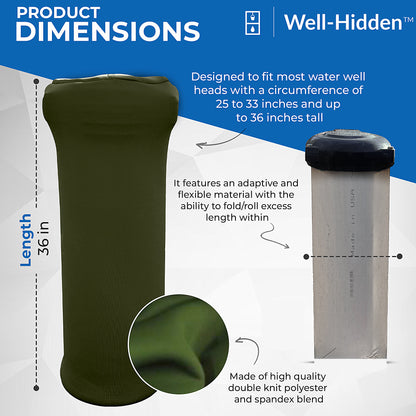 Well-Hidden™ Well Cover for Yard (Decorative Green Textile) - Hide Your Water Well Pump Head and Improve Curb Appeal